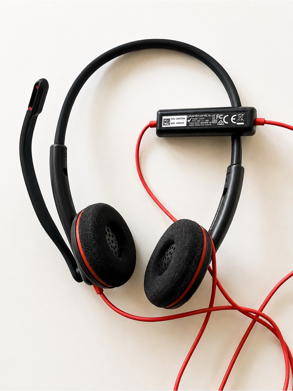 Plantronics On-Ear Headset in Black and Red - Lightweight Wired Headphones